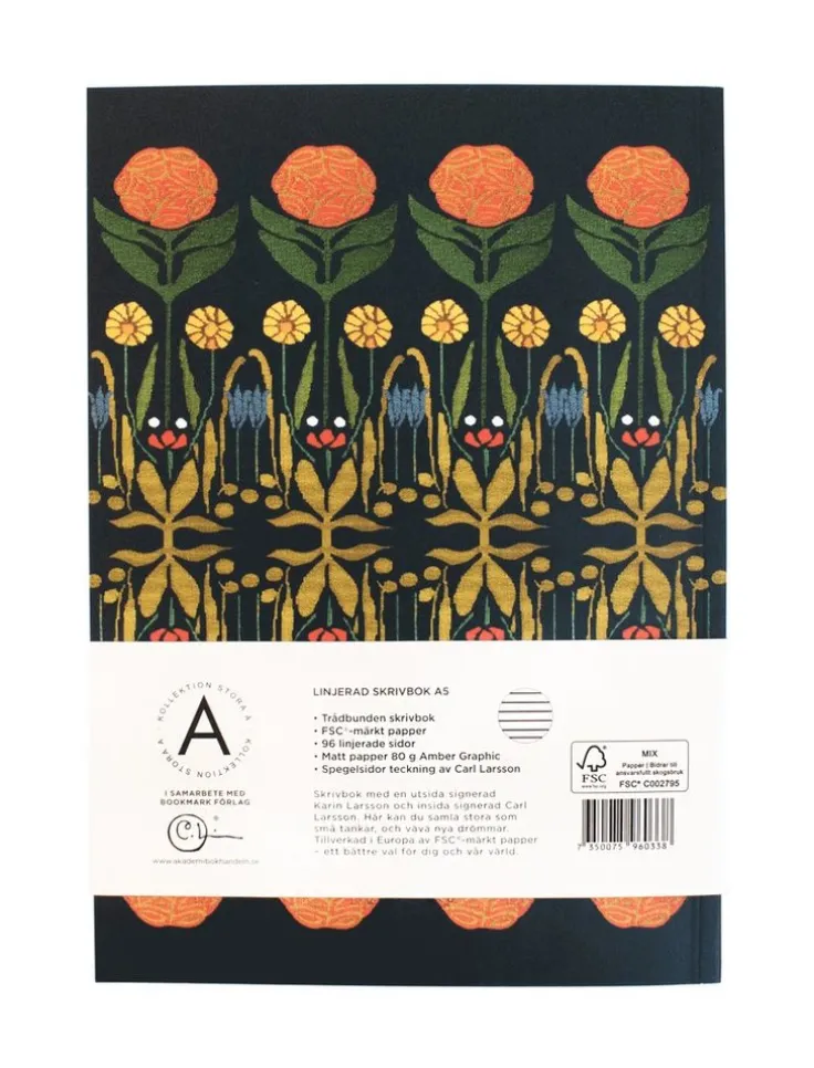 Anteckningsbok A5 mjukband - Carl och Karin Larsson : Kaninblomster