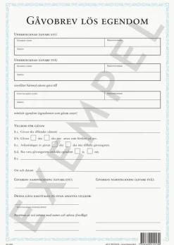 Blankett Gåvobrev lös egendom