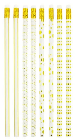 Blyertspenna med radertopp 8-pack vit/guld