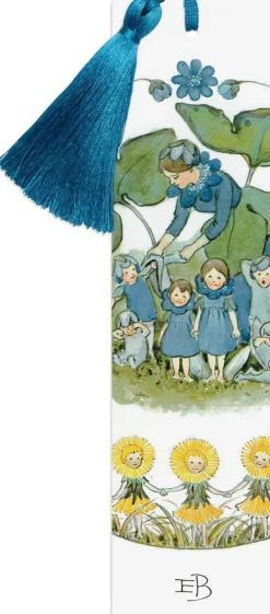 Bokmärke Elsa Beskow Blåsippor och tussilago blå