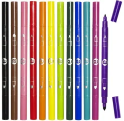 Fiberspetspenna dubbelspets 12 färger