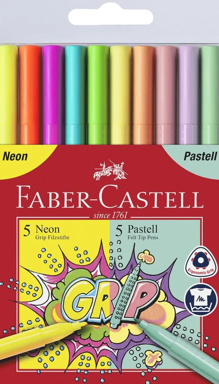Fiberspetspenna Grip 10 färger neon/pastell