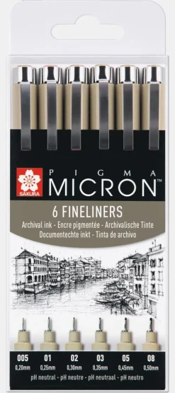Fiberspetspenna Pigma Micron 6-pack svart