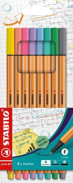 Fiberspetspenna Stabilo Point 88 8 pastellfärger