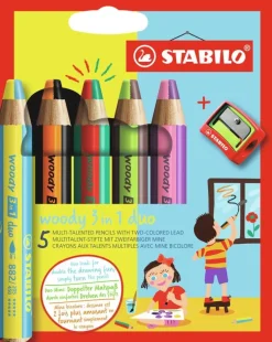 Färgpenna Stabilo Woody 3in1 duo 5-pack