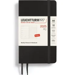 Kalender 2025 A6 Vecka/Sida note soft Black