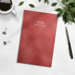 Kalender 2026 Dagbokskalender rött konstläder