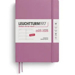 Kalender 2025-2026 Leuchtturm A5 Vecka/Uppslag horisontal 18mån Dusty rose