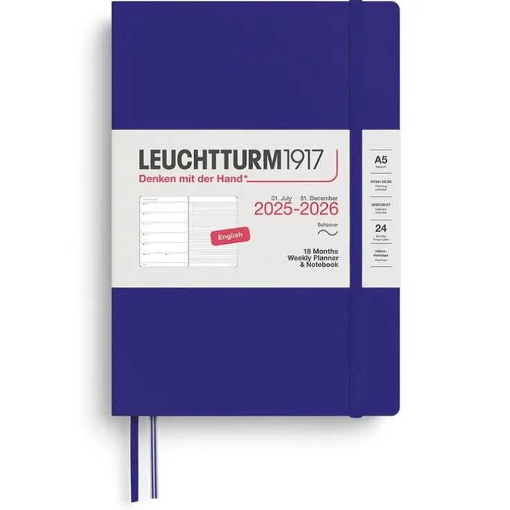 Kalender 2025-2026 Leuchtturm A5 Vecka/Uppslag notes 18mån mjuk Ink