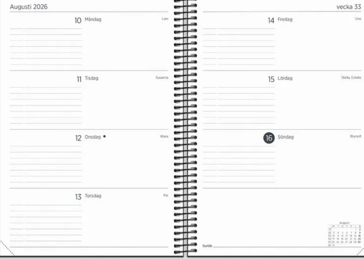 Kalender 2026 Organizer & Notes svart