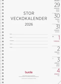 Kalender 2026 Stor Veckokalender refill
