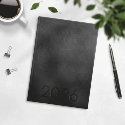 Kalender 2026 Weekly A5 svart konstläder