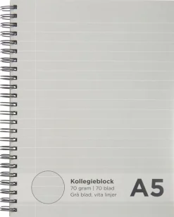 Kollegieblock A5 linjerat - grå inlaga/vita linjer