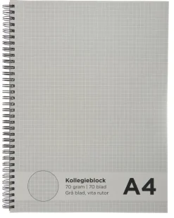 Kollegieblock A4 rutat - grå inlaga/vita linjer