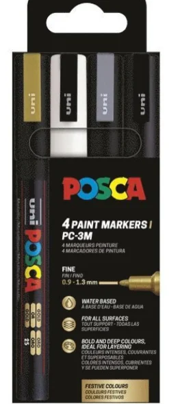 Marker Posca PC-3M guld, silver, vit, svart