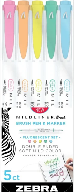 Markerpenna Zebra Mildliner Brush Fluorescent 5 färger