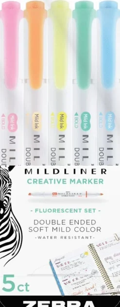 Markerpenna Zebra Mildliner dubbelspets Fluorescent 5 färger