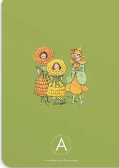 Skrivhäfte A5 Elsa Beskow Blomsterflickorna grön